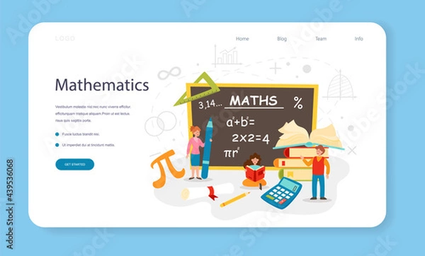 Fototapeta Math web banner or landing page set. Learning mathematics, geometry and algebra