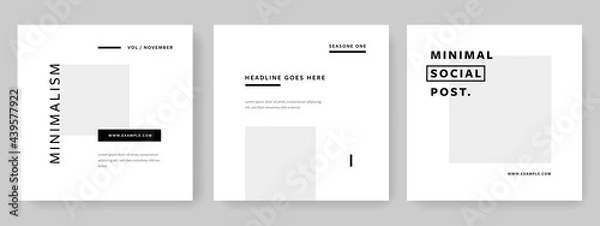 Fototapeta Grey tones minimal social media templates with place for photos, clean editable square banners, instagram and facebook with minimalistic design