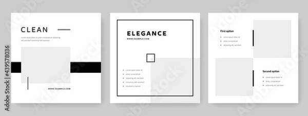 Obraz Social media posts layouts with minimal elements, grey tones, clean editable business templates, elegance graphics, set of modern corporate design