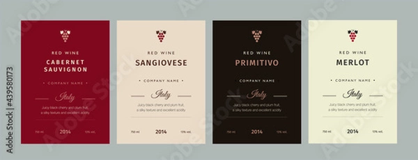 Obraz Red and white wine label. Special collection best quality grape varieties and premium wine brand names labels emblems abstract isolated vector illustration.