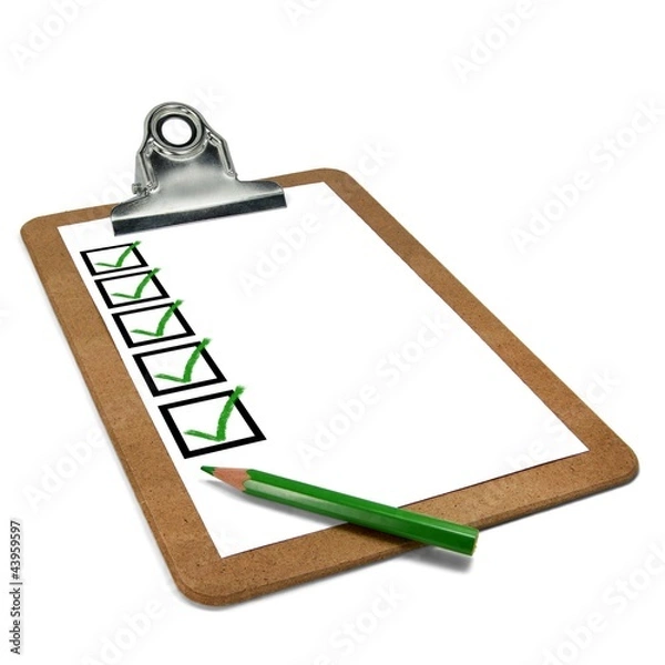 Obraz Klemmbrett perspektivisch mit Stift und Checkboxen
