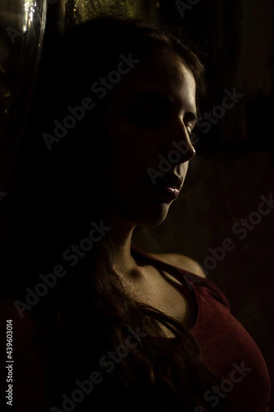 Fototapeta Highlighted outline of a woman thinking