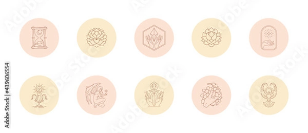 Obraz Set of icons and emblems for social media stories highlight covers in linear style vector illustration.