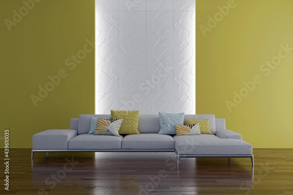 Obraz Illustration 3D rendering large luxury modern bright interiors Living room mockup computer digitally generated image