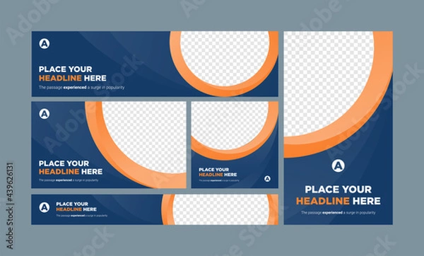 Fototapeta Circle Edge banner set design for social media & Ads. Strong color orange and blue donker combination. Modern, Elegant and Minimalist concept.