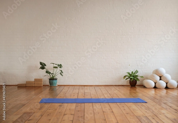 Obraz Yoga mat lying on wood floor in a yoga studio