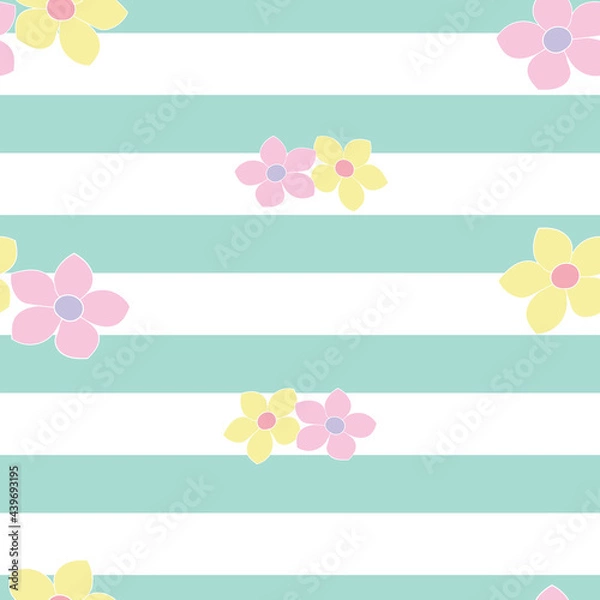 Obraz Green and white stripe with floral vector pattern