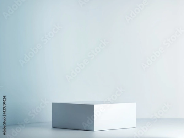 Fototapeta Abstract geometry podium for product presentation, blue background, 3d render, 3d illustration.