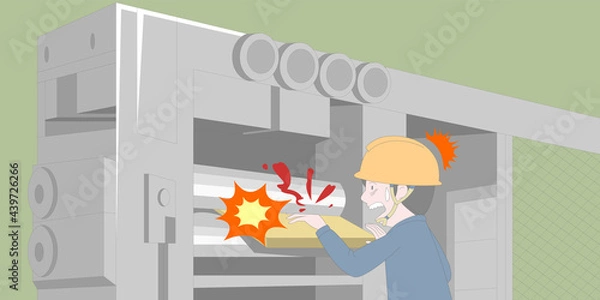 Fototapeta 산업 안전 관리 기계 안전 삽화_손 끼임 사고