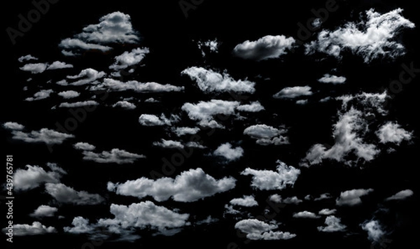 Fototapeta collection of Isolated clouds on black background clipping path