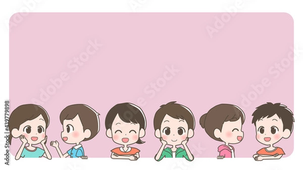 Obraz 笑顔の少年少女のフレームのイラスト