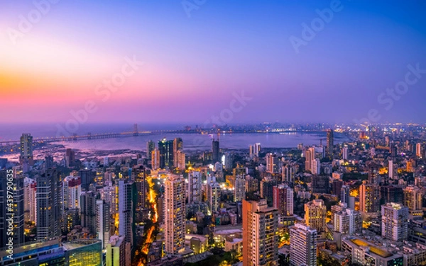 Fototapeta Mumbai's cityscape around the Bandra Worli Sea Link. This is the skyline of Prabhadevi and Dadar in Mumbai. 