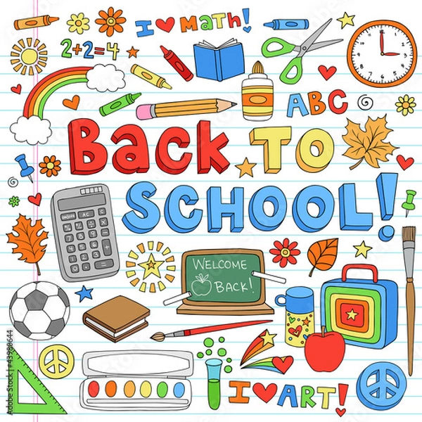 Obraz Back to School Classroom Supplies Doodle Vector Design