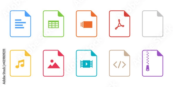 Fototapeta Outline file type icon set with rounded corners on white background