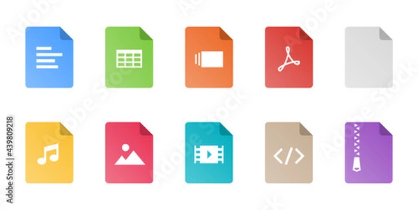 Fototapeta File types icon set. Vector icons for documents with color gradient