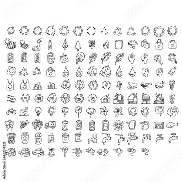Obraz Ecology Doodle vector icon set. Drawing sketch illustration hand drawn line eps10