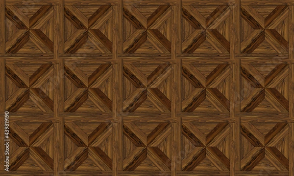 Fototapeta Wooden marquetry. Geometry formed by different textures in wood. Various applications such as ceramics, graphic design, textiles, papers, etc.