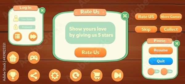 Fototapeta Casual Game UI Menu wyskakujące i elementy gier