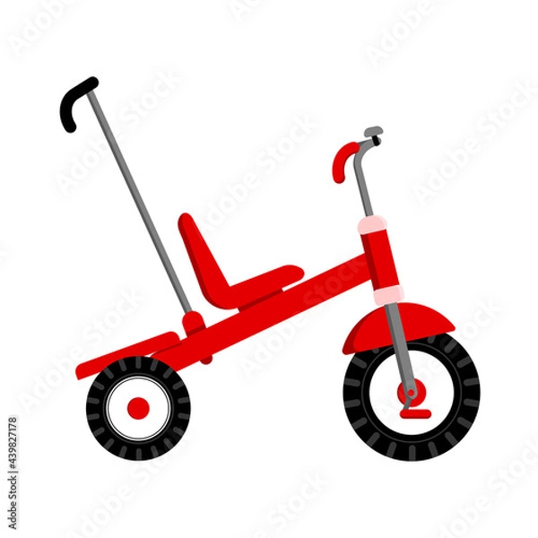 Obraz Children's retro bike red. Bicycle, tricycle icon. Vector flat isolated object on a white background.