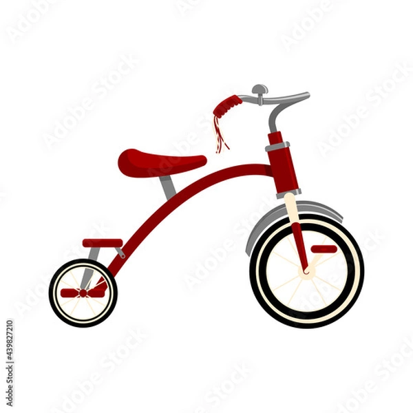 Obraz Children's retro bike dark red. Bicycle, tricycle icon. Vector flat isolated object on a white background.