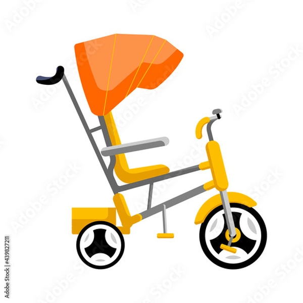 Obraz Children's yellow bicycle with a dome visor. Bicycle, tricycle icon. Vector flat isolated object on a white background.