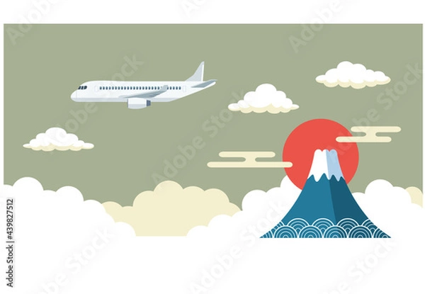 Obraz 飛行機と富士山のイラスト素材