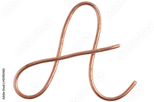 Fototapeta Copper metal wire in the form of letter A, modern US calligraphy