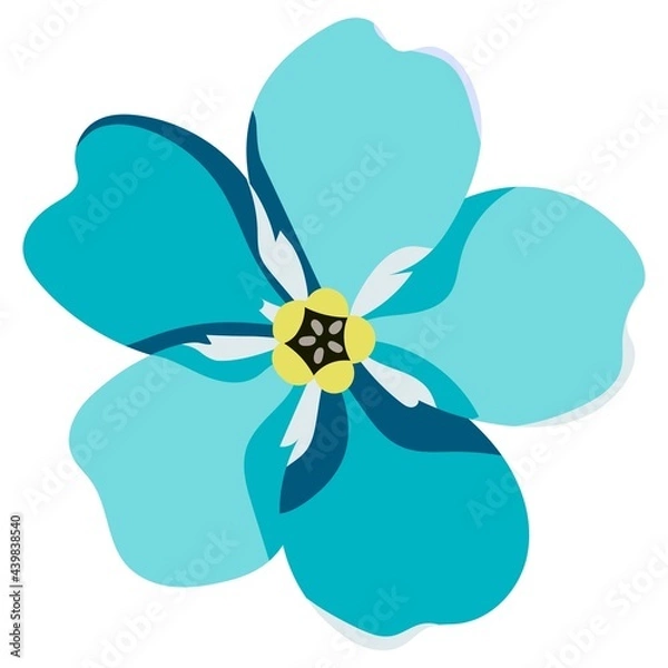 Fototapeta Blue forget-me-not flower on a white background. Forget-me-not is tender. Vector for printing wallpapers, fabrics, pajamas and other design.