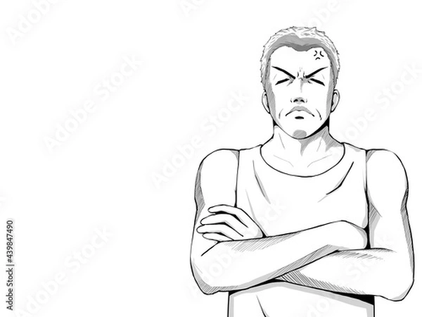 Fototapeta 漫画風_腕を組んで怒る頑固おじさん_横_横