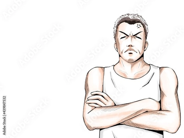Fototapeta 漫画風カラー_腕を組んで怒る頑固おじさん_横
