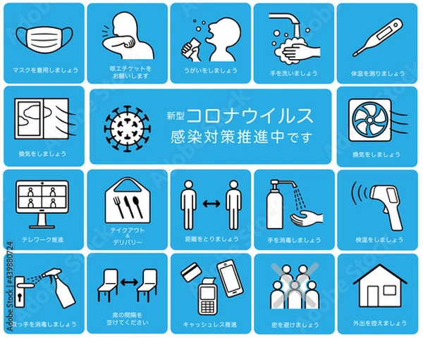 Obraz 新型コロナウイルス感染症対策ポスター　アイコン セット
