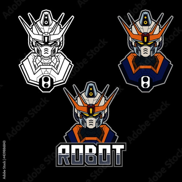 Fototapeta robot head illustration pack, suitable for sticker design, tshirt design, coloring book, etc