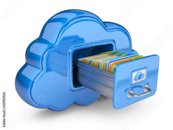 Obraz File storage in cloud. 3D computer icon isolated on white