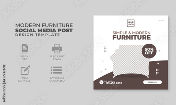 Obraz Furniture social media post square web banner template, social media banner, trendy design, ready to upload,
