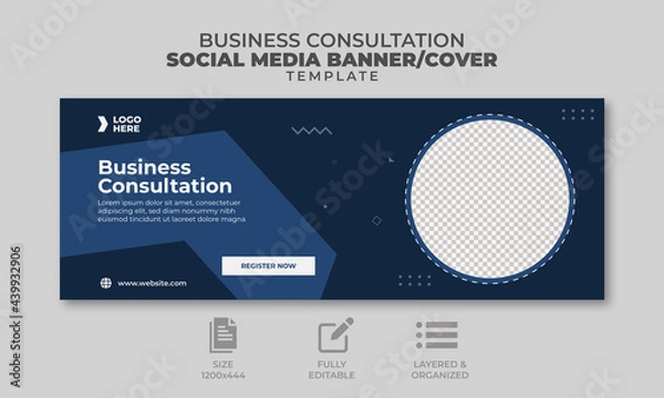 Obraz Business consultation social media cover template, social media banner, web banner, trendy design, ready to upload,