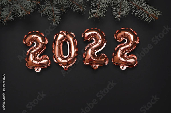 Obraz Shiny balloon symbols 2022 with glitters on festive background.