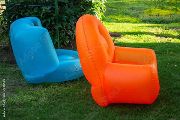 Fototapeta Inflatable chair for swimming pool, Isolated white background