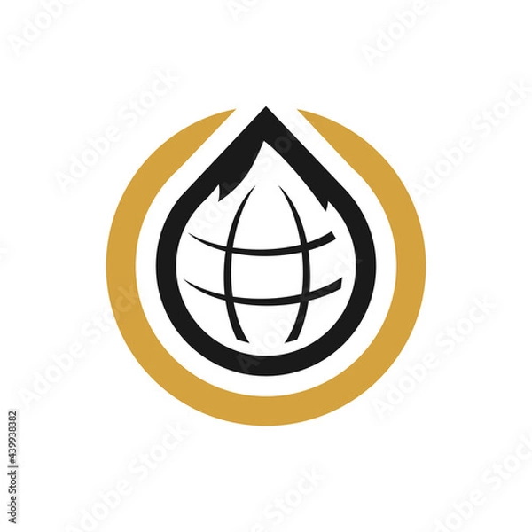 Obraz Gas and oil industrial logo design idea with oil drop and flame shape. Black and Gold logo concept for energy business. Energy resources logo layout.