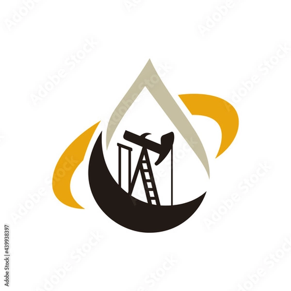 Obraz Gas and oil industrial logo design idea with oil drop and flame shape. Black and Gold logo concept for energy business. Energy resources logo layout.