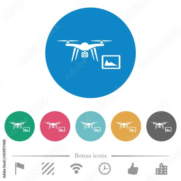 Fototapeta Drone controlling from tablet flat round icons