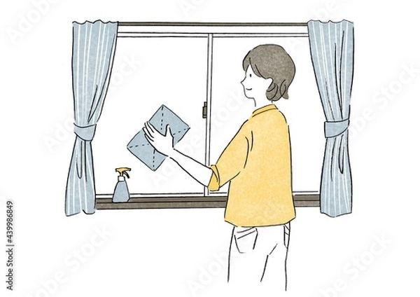 Obraz 窓を掃除する女性