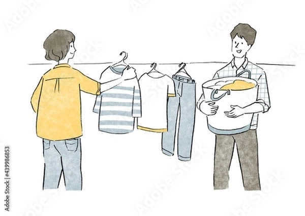 Fototapeta 洗濯物を干す夫婦