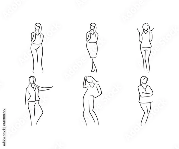 Obraz sketch hand drawn woman model pose set vector illustration