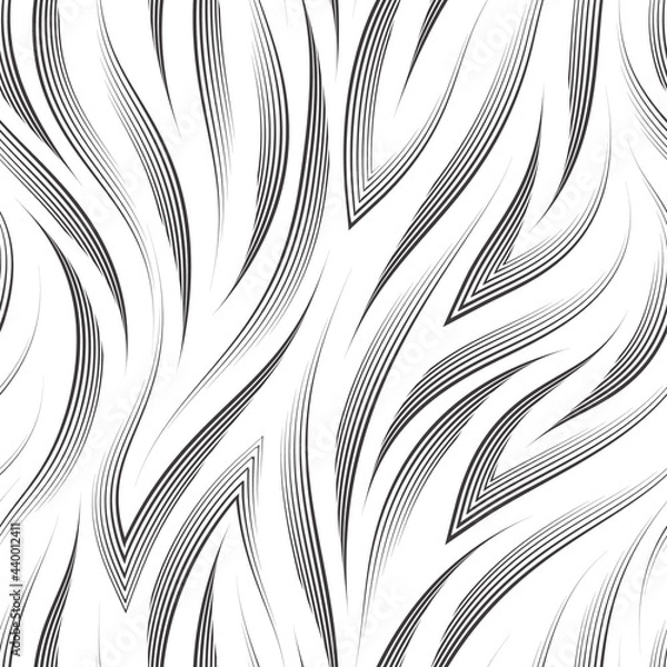 Fototapeta Monochrome seamless vector pattern of angles and flowing thin lines.Black and white pattern of waves or rivers drawn by a pen.Black texture in a linear style.