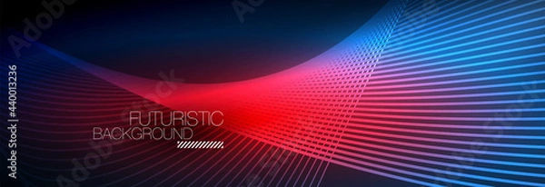 Fototapeta Abstract neon glowing light in the dark with waves. Shiny magic energy and motion concept, vector abstract wallpaper background