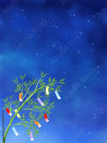 Fototapeta 夜空と短冊が揺れる笹（タテ）