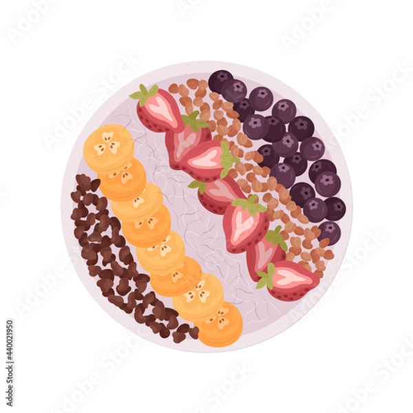 Obraz Acai smoothie fruits healthy bowl, isolated vector