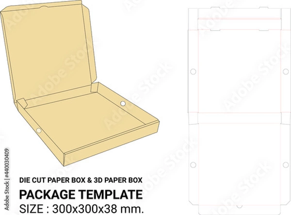 Fototapeta Pizza box corrugated package die cut with mock up Premium Vector