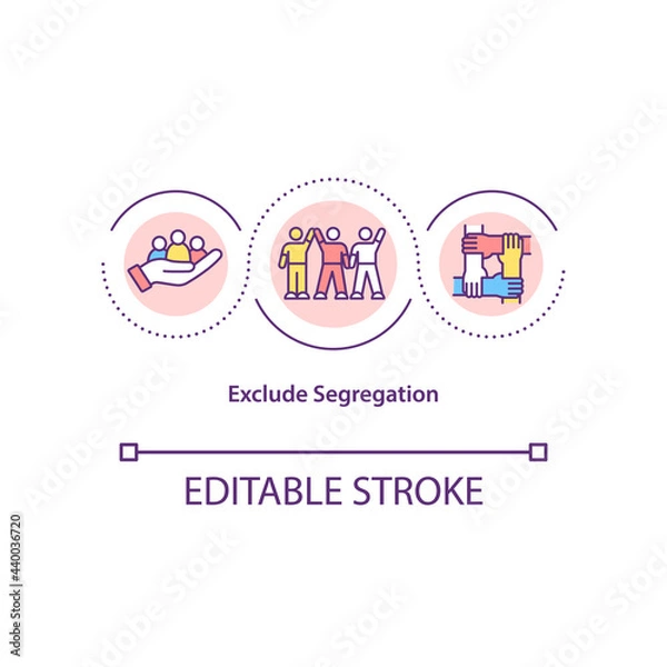 Fototapeta Exclude segregation concept icon. Anti racist people movement. Inequality in social life abstract idea thin line illustration. Vector isolated outline color drawing. Editable stroke