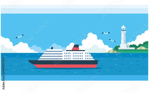 Obraz 豪華客船と灯台のイラスト素材